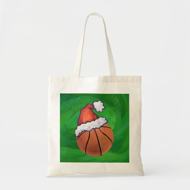 Tote Bag Basket-ball de Santa Hat sur Green (Devant)