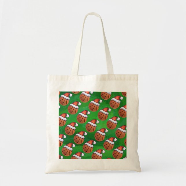 Tote Bag Basket-ball de Santa Hat sur Green (Devant)