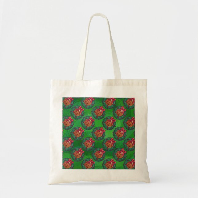 Tote Bag Basket-ball en couronne de Noël (Devant)