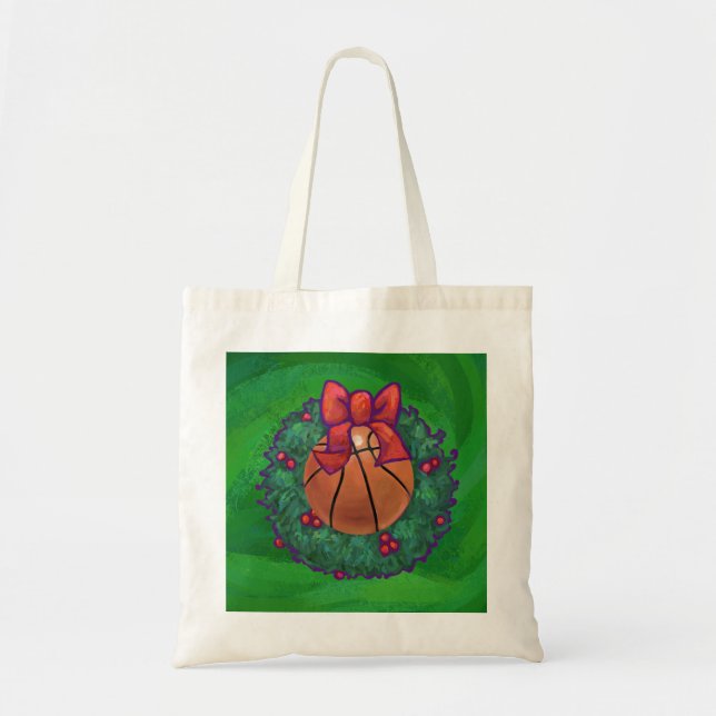 Tote Bag Basket-ball en couronne de Noël (Devant)