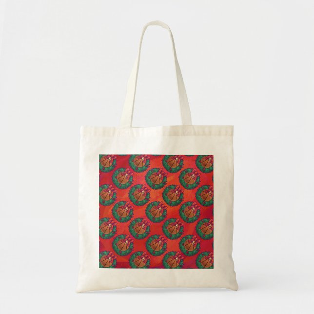 Tote Bag Basket-ball Holly Wreath Motif sur Red (Devant)