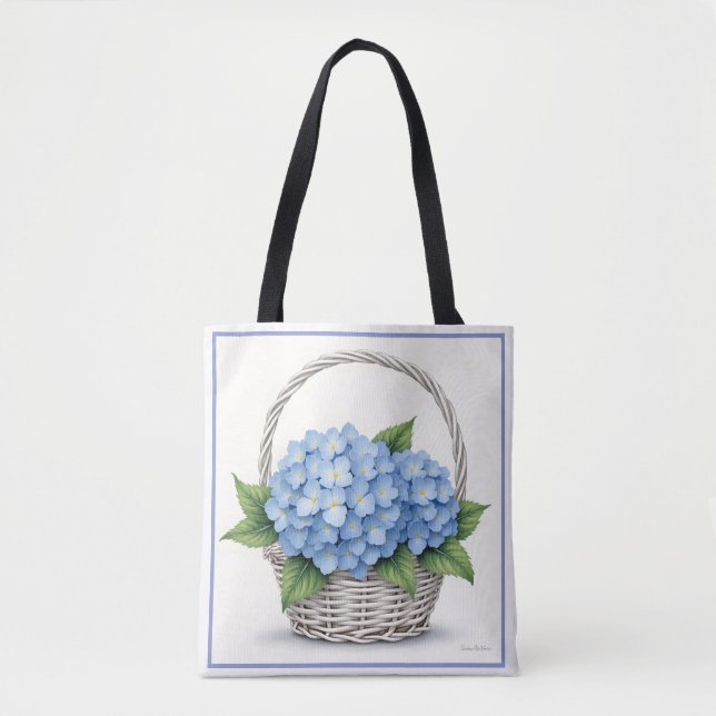 Tote Bag Basket of Blue Hydrangeas (Devant)