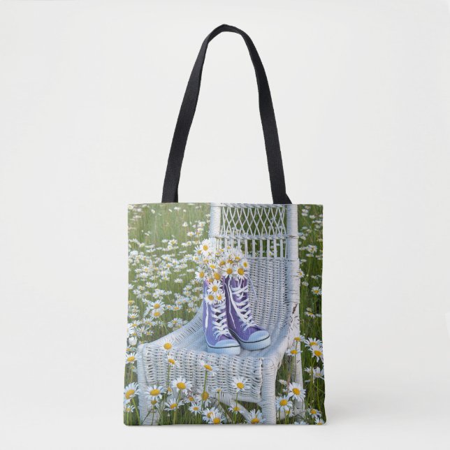 Tote Bag baskets pourpres avec marguerites (Devant)