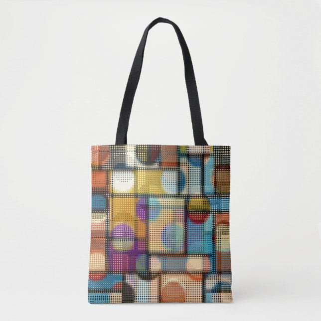 Tote Bag Basse bâtisse en poly pixel, motif géométrique. (Devant)