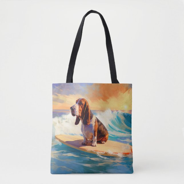 Tote Bag Basset Hound Beach Surf Peinture (Devant)