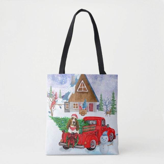 Tote Bag Basset Hound chien dans la livraison de Noël Camio (Devant)