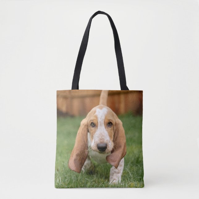 Tote Bag Basset Hound chiot marchant (Devant)