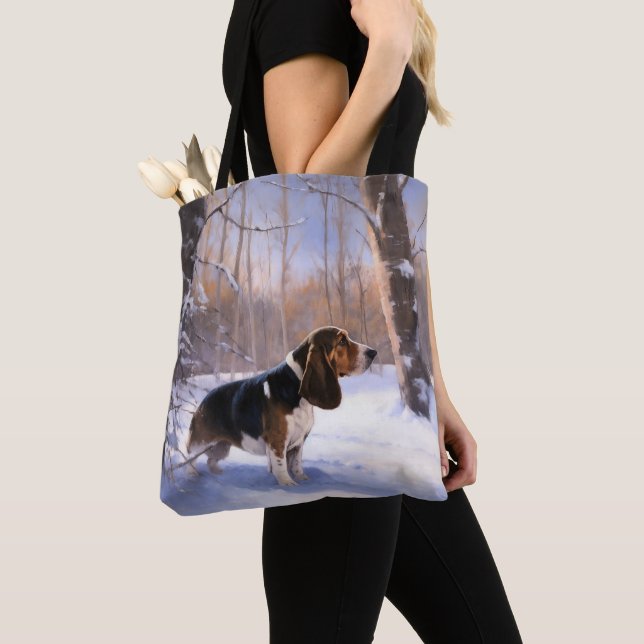 Tote Bag Basset Hound Laisser neiger Noël (De près)
