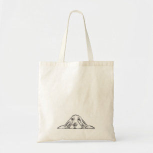 Tote Bag basset hound noir blanc yeux de chiot simple 