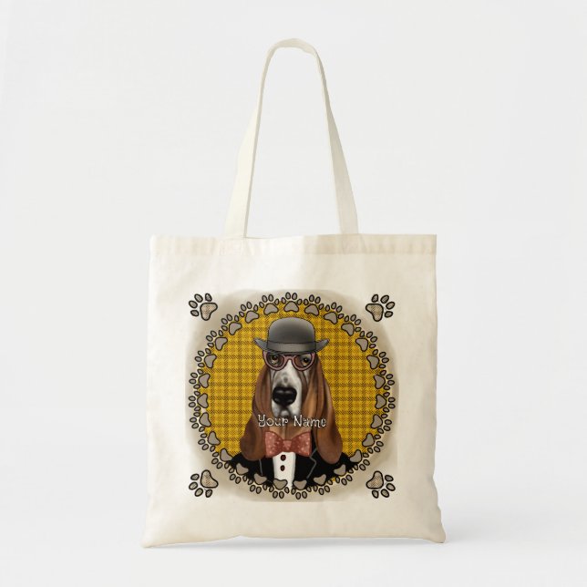 Tote Bag Basset Hound portant des lunettes (Devant)