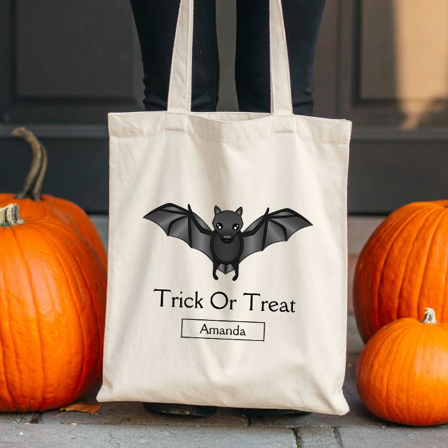 Tote Bag Bat Cartoon Cute Halloween Tricot Ou Treat & Nom (Disclaimer: This image is a digital mockup.)
