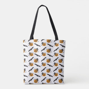 Tote Bag Bat Citrouille Jack-o'-lantern Bat noir orange