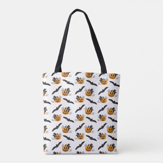 Tote Bag Bat Citrouille Jack-o'-lantern Bat noir orange (Dos)