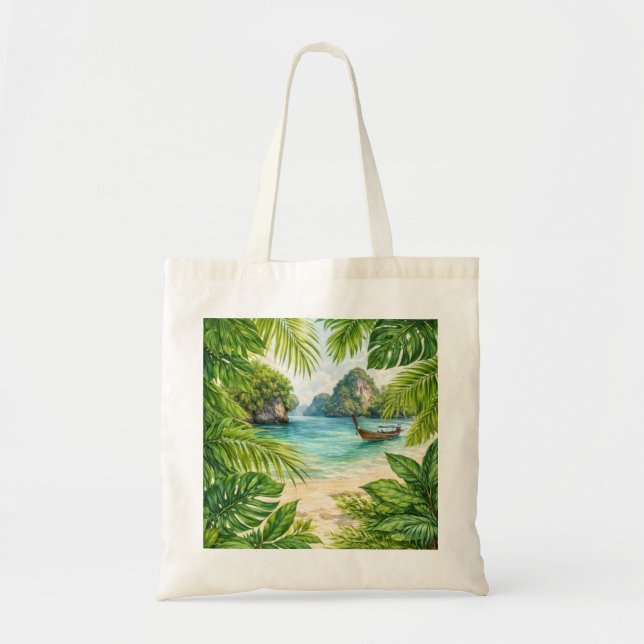 Tote Bag Bateau à longue queue de plage tropicale de Krabi  (Devant)