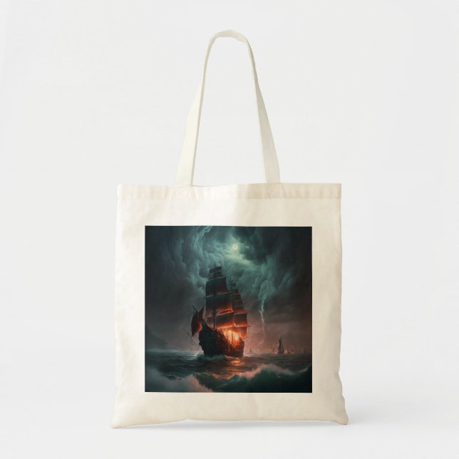 Tote Bag Bateau À Voile Combattant Vagues Et Tempête Dans L (Devant)
