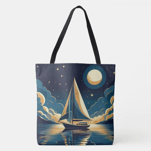Tote Bag Bateau à voile la nuit (Devant)