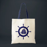 Tote Bag Bateau bleu marine<br><div class="desc">Jolie roue marine bleue nautique avec bateau sur l'illustration Si vous avez besoin d'aide pour customiser l'un de mes modèles,  contactez ArtOnWear designer. Mise en forme de texte gratuite avec aide en direct disponible sur demande.</div>