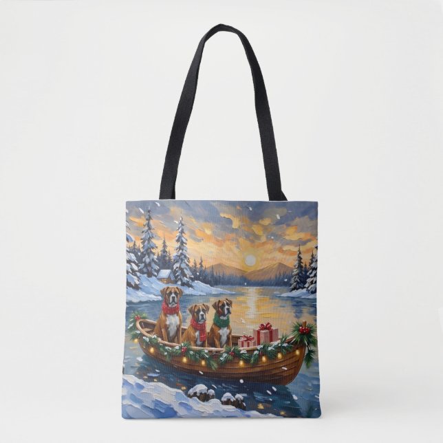 Tote Bag Bateau de Noël de Boxer pour les Fêtes (Devant)
