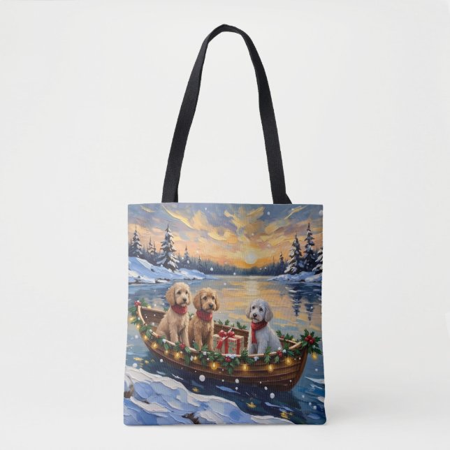 Tote Bag Bateau de Noël de Caniche Fêtes (Devant)