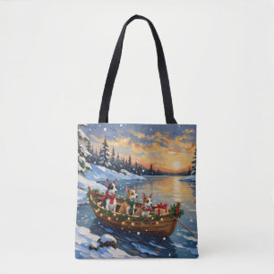 Tote Bag Bateau de Noël de Rat Terrier pour les Fêtes