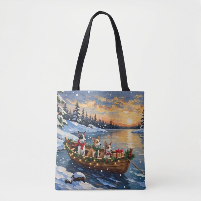 Tote Bag Bateau de Noël de Rat Terrier pour les Fêtes (Devant)