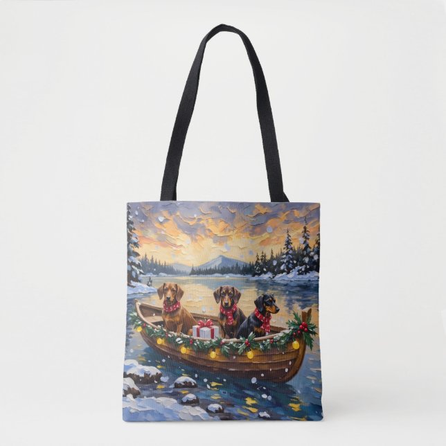 Tote Bag Bateau de Noël de teckel pour les fêtes (Devant)