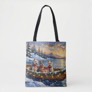 Tote Bag Bateau de Noël de Terrier de Skye pour les Fêtes