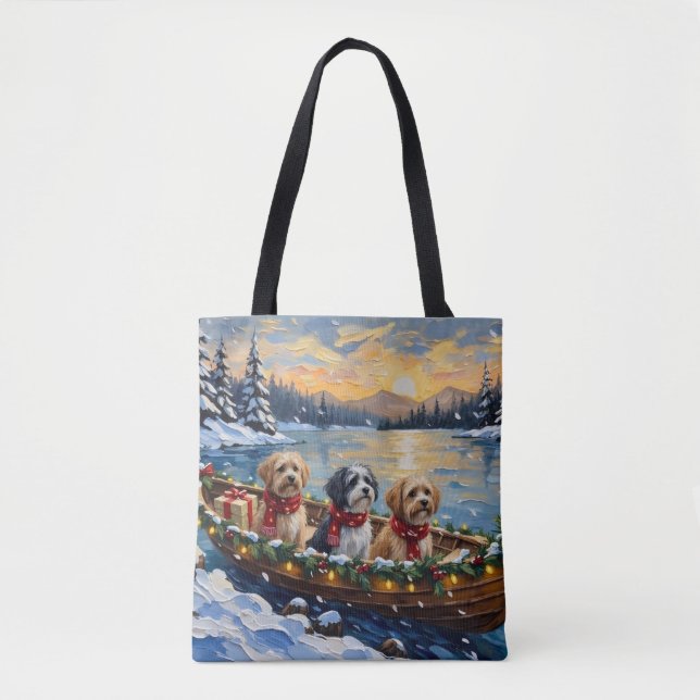 Tote Bag Bateau de Noël Lhasa Apso pour les Fêtes (Devant)