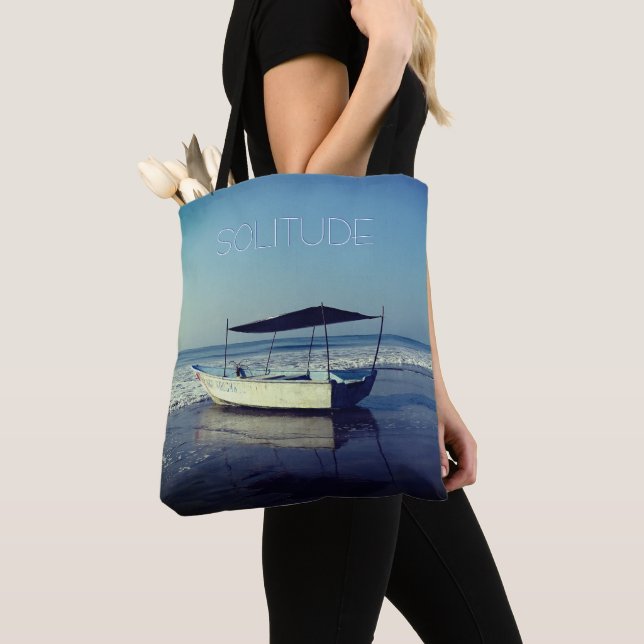 Tote Bag Bateau de pêche à la plage avec votre texte (De près)
