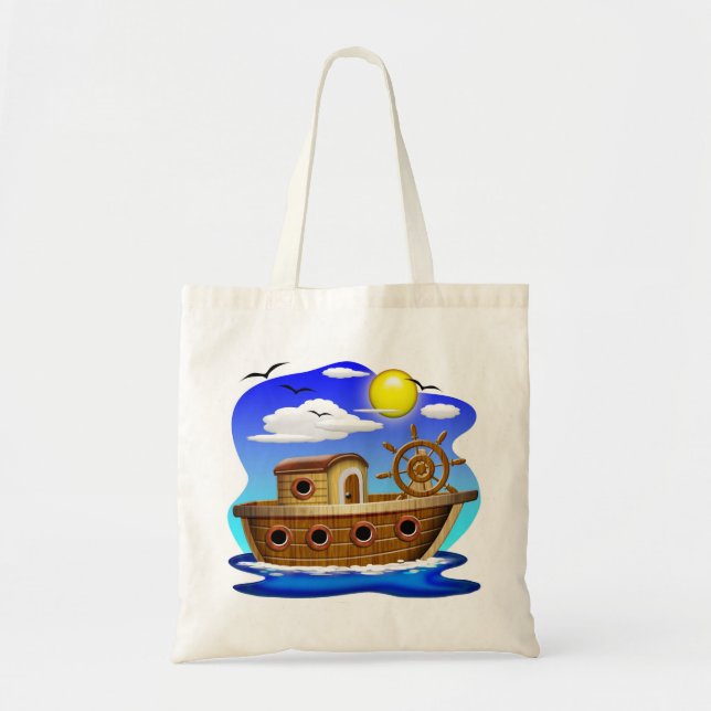 Tote Bag Bateau de pêche dessin animé (Devant)