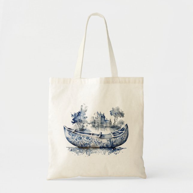 Tote Bag Bateau de style Delft bleu et blanc avec scène de  (Devant)
