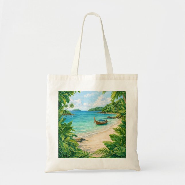 Tote Bag Bateau Longue Queue de la Jungle de Plage Tropical (Devant)