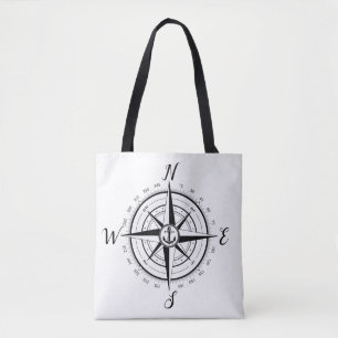 Tote Bag Bateau noir nautique/boussole/ancre/porte-bagages,