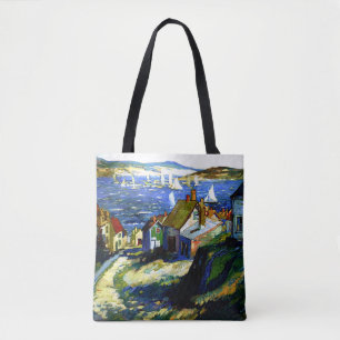 Tote Bag Bateaux à voile au port, peinture d'art
