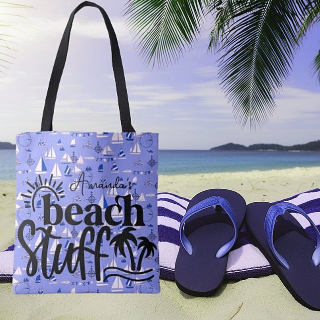 Tote Bag Bateaux personnalisés "Trucs de plage"  (Créateur téléchargé)