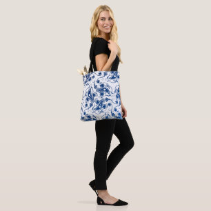 Tote Bag Batik Bleu et Blanc Illustré motif floral