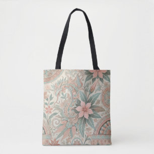 Tote Bag Batik bleu rose indonésien motif floral