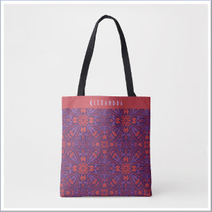 Tote Bag Batik coloré rouge et violet abstrait