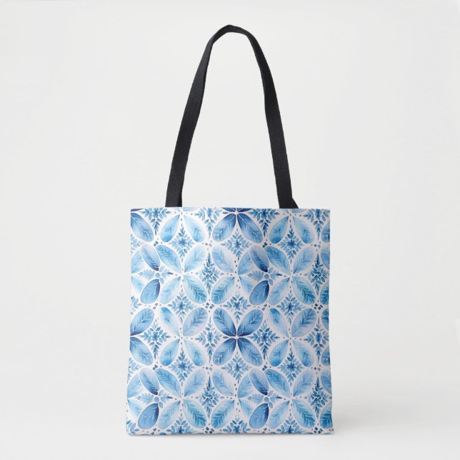 Tote Bag Batik Floral Blanc Bleu (Devant)
