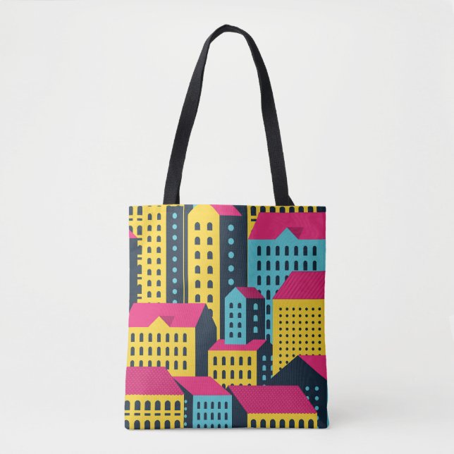 Tote Bag Bâtiments Abstraits Ville Paysage Vintage (Devant)