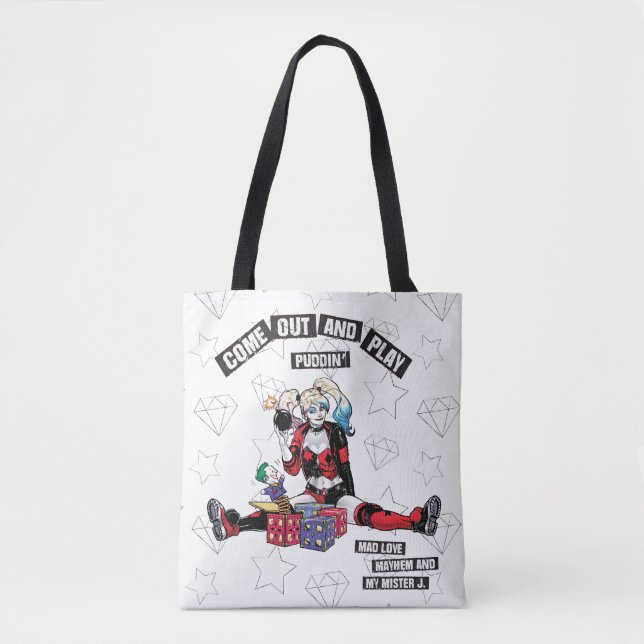 Tote Bag Batman | Harley Quinn "Sortez Et Jouez À Puddin" (Devant)