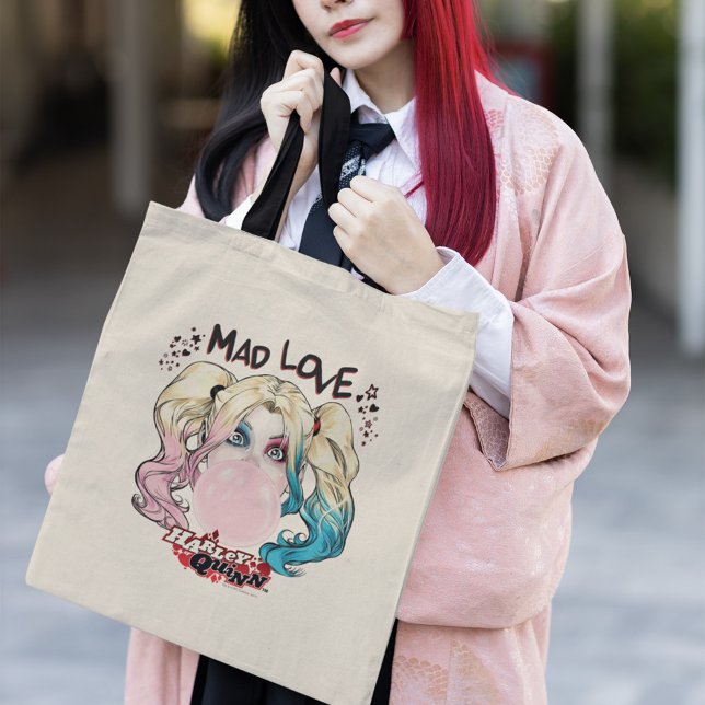 Tote Bag Batman | Mad Love Harley Quinn Chewing Bubble Gum (Person carrying tote bag)