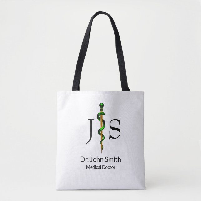 Tote Bag Bâton vert de plantes de l'Asclepius Gold Médicale (Devant)