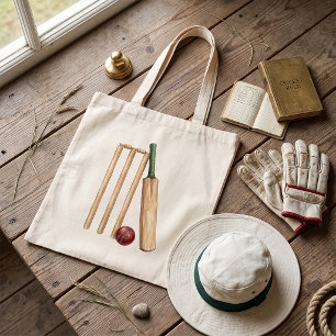 Tote Bag Batte et balle de cricket à l'aquarelle classique