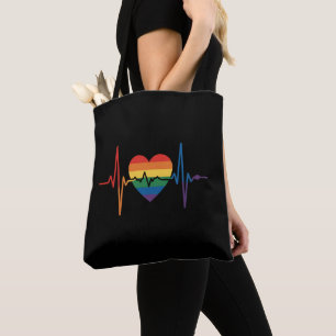Tote Bag Battements de cœur LGBTQ Fierté du cœur Gay Lesbie
