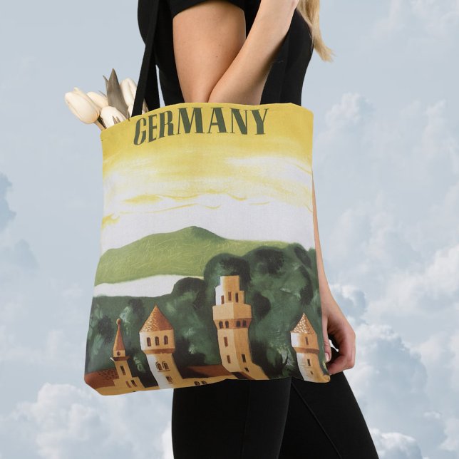 Tote Bag Bavière, Allemagne, Château Allemand Art de Voyage (Créateur téléchargé)