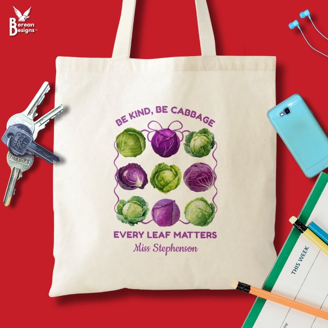 Tote Bag BE KIND CABBAGE Personalized Inclusive Teacher (BE KIND, BE CABBAGE Inclusive Class Teacher Personalized Tote Bag)