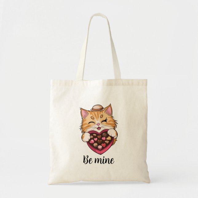 Tote Bag Be Mine Chat : Saint Valentin Kawaii Chat avec bon (Devant)