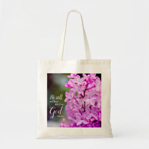 Tote Bag Be Still Psaum 46:10 Fleurs Lilac Violettes