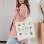 Tote Bag Beach Bachelorette Tropical Hen Party Flamant rose<br><div class="desc">Il s'agit d'un sac fourre-tout à thème de plage avec des éléments tropicaux et une belle police calligraphique. Modifiez la plupart des formulations pour rendre ce sac fourre-tout d'aquarelle parfaitement adapté à votre événement style personnel ! Pour toutes les options d'édition, sélectionnez "personnaliser" et "modifier à l'aide de l'outil de...</div>